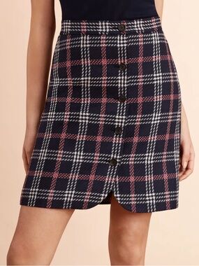 Brooks Brothers Navy Wool Plaid Button Mini Skirt - Red Fleece/RF